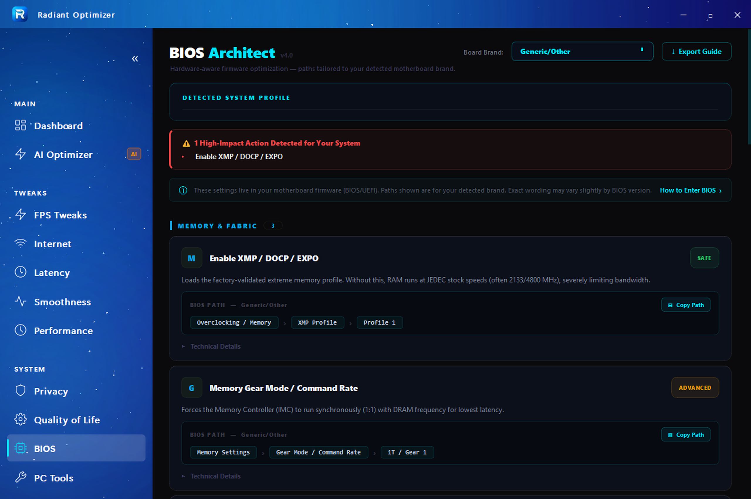 BIOS Architect v4.0 — hardware-aware BIOS optimization guide for XMP, Resizable BAR, and C-States