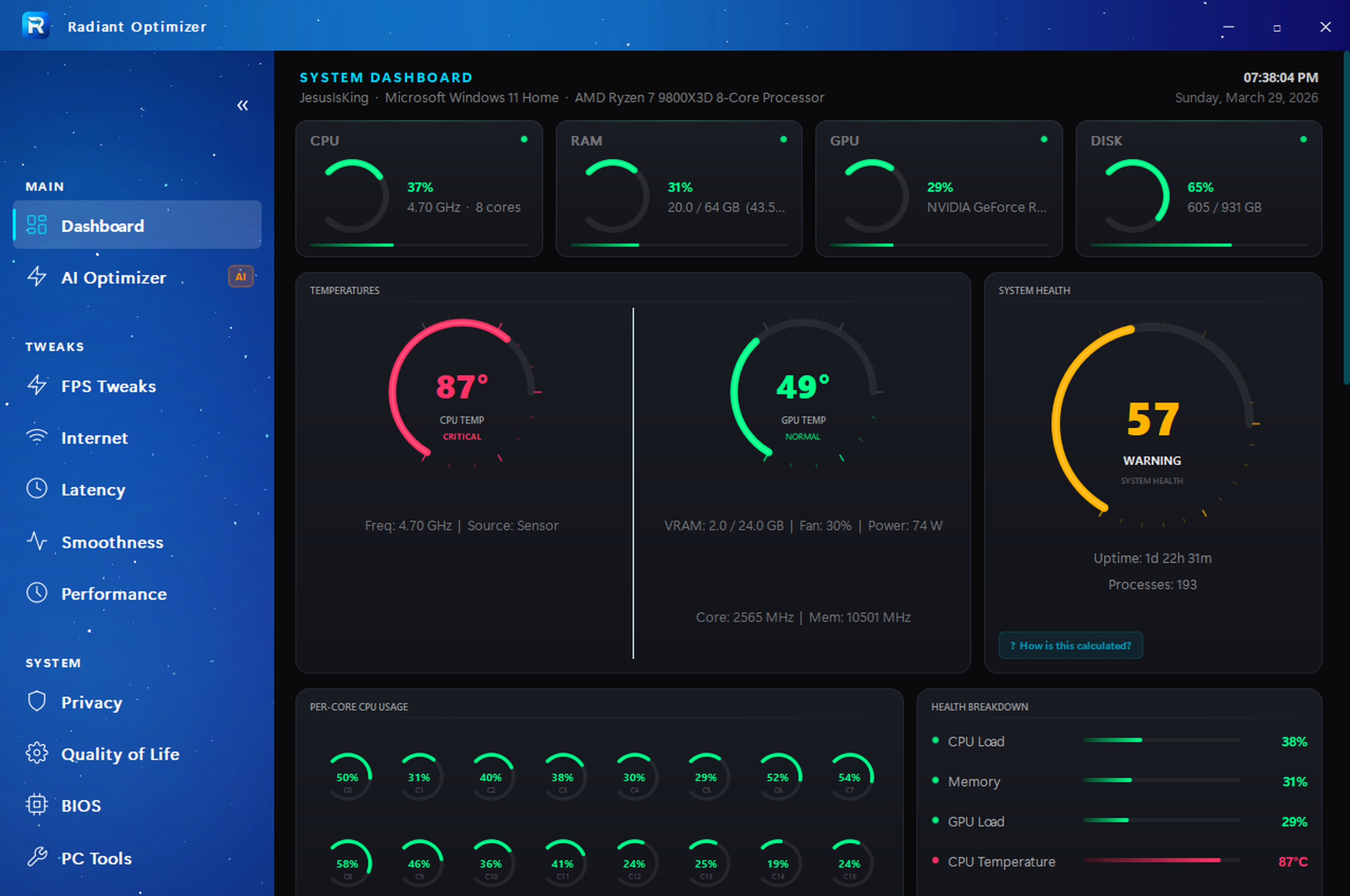 Radiant Optimizer — Best Gaming PC Optimizer for Windows 10 and 11, 298+ tweaks to boost FPS and reduce input lag